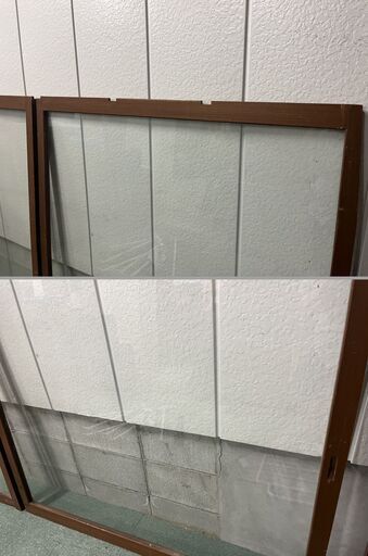 建具 木枠 ガラス戸 2枚セット 引き戸 幅135cm×高さ145cm×厚さ2.7cm 昭和レトロ 