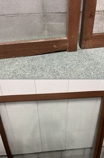 建具 木枠 ガラス戸 2枚セット 引き戸 幅135cm×高さ145cm×厚さ2.7cm 昭和レトロ 
