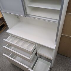【早い者勝ち】 キッチンボード 松田家具 ダイニングボード レンジボード 食器棚 スライド扉 幅120cm モイス加工 ソフトクローズ式：ホワイトの画像
