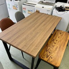 【リサイクルショップ ピカソ 小松原】🍽️✨カフェ風おしゃれダイニングテーブルセット✨（チェア2脚＋ベンチ1脚付き）★0013★の画像