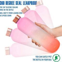 水筒　グリーン 1Lタイムマーカー付きウォーターボトル 1000ml 水 水筒1リットルウォーター ボトル ウォーター タイムマーカー クリアボトル 1000ml 水筒 透明 プラスチック water bottle ドリンク ボトル 1リットル 目盛り 軽い 耐熱水筒の画像