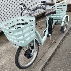 【美品】BRIDGESTONE ブリヂストン 電動アシスト三輪自転車 RAKUTTO Wagon フロンティア ラクットワゴン P.Xミスティミント B400バッテリー 14.3Ah相当 3段変速 ブリジストンの画像