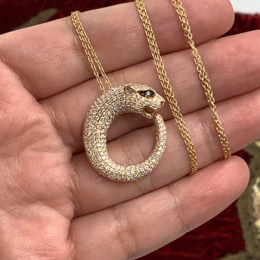 K18PG パンサー　ネックレス　ダイヤ 1.87ct 10.6g 約60cm アジャスター