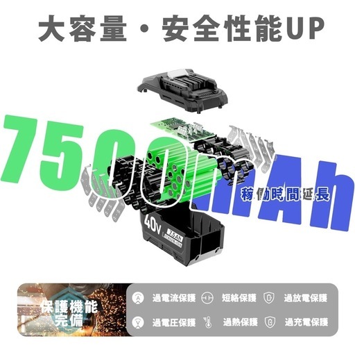 マキタ40V互換バッテリー 7500mAh