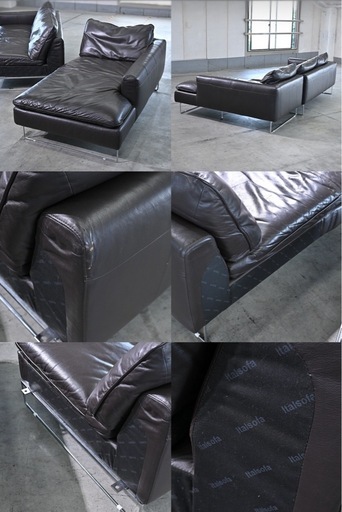 最高級 定価80万 ナツッジイタリア Italsofa コーナーソファセット 本革 濃茶色 セパレート カウチ リビング ラウンジ イタルソファ Natuzzi italia