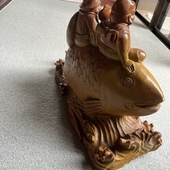 魚上　恵比寿　楠淡彩　木像　置物　アンティーク　縁起物の画像