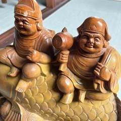 魚上　恵比寿　楠淡彩　木像　置物　アンティーク　縁起物の画像
