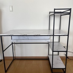 LOWYA パソコンデスク マーブル/ブラック 本棚収納付き ラック オフィスデスク 一体型の画像