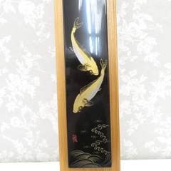 骨董・民芸品 輪島塗 壁掛 短冊 魚 波 沈金 黒 箱有 インテリア【中古】 【キモノオフ野々市若松店】の画像