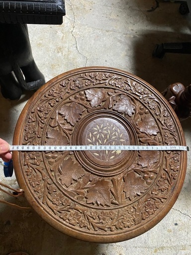 手彫り 木製 サイドテーブル 花台 八角形 高品質