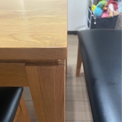 木製ダイニングテーブルセット 椅子2個と長椅子1個付きの画像