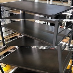 キッチン収納 オープンシェルフ オープンラック ゴミ箱上収納 冷蔵庫ラック スライド板 ブラウン ブラック 棚板調整可能の画像