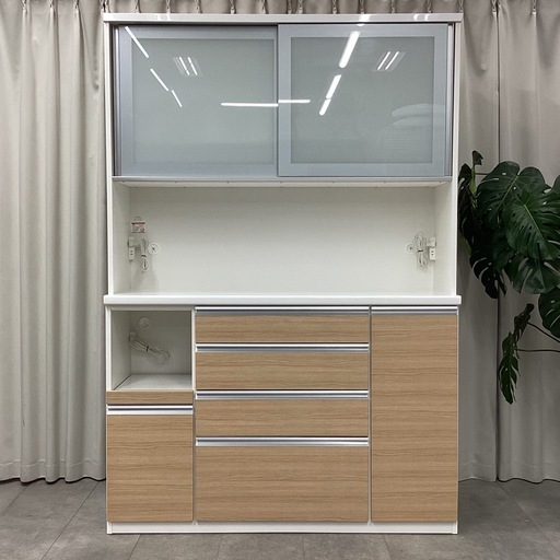 KI-18【新入荷　リサイクル品】松田家具　140セラム　オープンキッチンボード　白×ナチュラル