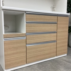 KI-18【新入荷　リサイクル品】松田家具　140セラム　オープンキッチンボード　白×ナチュラルの画像