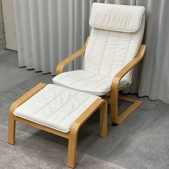 KI-20【新入荷　リサイクル品】IKEA ポエング　パーソナルチェア&オットマン　白×ナチュラルの画像