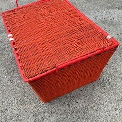 昭和レトロ　収納カゴ　収納家具　インテリア　オレンジ　オシャレ家具　箱　籠　収納箱【53.5×36.5高29.5】の画像