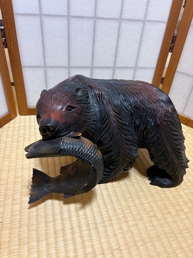 木製クマと彫刻　木彫りの熊　えぞ一刀作