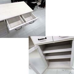 佐藤産業 レンジボード 幅118×奥行40×高さ82cm ホワイト系 シンプル レンジ台 食器棚 キッチンカウンター キッチンラック キッチン収納 収納家具 苫小牧西店の画像