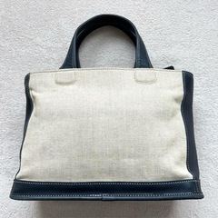 【美品】COACH コーチ ハンドバッグ レザーキャンパス 紺 ベージュの画像