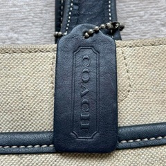 【美品】COACH コーチ ハンドバッグ レザーキャンパス 紺 ベージュの画像