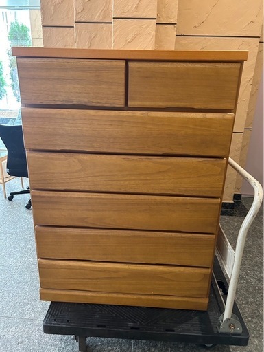 【中古品】天然木衣類収納 木製タンス天然木風木製チェスト収納 (リサイクルブルジョネ) 台東の