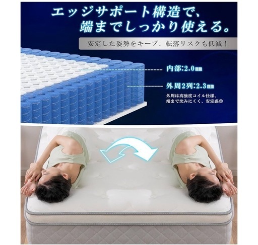 マットレス シングル 高反発 極厚23cm ポケットコイル 450個 高密度 体圧分散