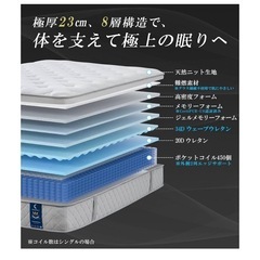 マットレス シングル 高反発 極厚23cm ポケットコイル 450個 高密度 体
