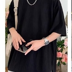 【新品】夏服 メンズ シャツ 半袖 無地 大きい サイズ ブラック プリーツ ゆったりの画像