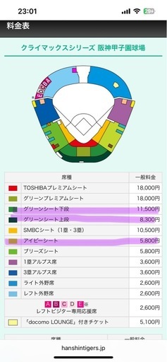 9/14（日） 甲子園チケット　阪神vs中日