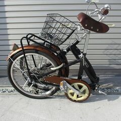 E497　★　10000円★　折りたたみ中古自転車　ブラック　LEDオートライト　６段【20インチ 】の画像