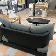 【jジャングルジャングル石川金沢店】  ソファー2人用 ブラック/グレー W138×D90×H72 クリーニング済み												の画像