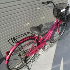 E502　★限定特価★ 中古自転車 【26インチ　ピンク　前後タイヤ新品　軽快車　ダイナモライト 】の画像