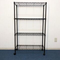 スチールラック4段 マットブラック メタルラック 収納棚カラーラック キャスター（ロック2ヶ所）付き脚部 モダンスタイルメタルシェルフの画像