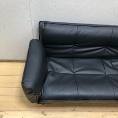  2人掛け ソファベッド リクライニング ブラック 合皮 コンパクト ソファ ソファーベッド ワンルーム 来客用 簡易ベッド　【糸島市内 送料無料】88142-5-020の画像