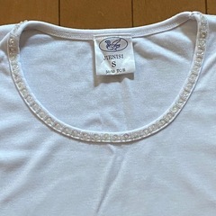 美品 半袖Tシャツ 首回りビーズ刺繍 ビジュー スパンコール レディースS JIENISI の画像