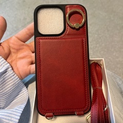 Shlybaay 对应 iPhone 16 Pro Max 壳 背面 手册式 卡壳 手册式壳 iPhone16 ProMax 用 肩带 智能手机壳 iPhone16 Pro Max 用 背面壳 肩背 IC卡收纳 斜挂 挂脖 支架 PU皮革 磁铁 苹果 16 专业 Max 用 可爱 6.9inch对应 红色の画像