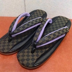 ● 市松 模様 柄 和装 バッグ がま口 財布 宝 M 草履 3点 セット おしゃれ 手提げ 和装小物 お出かけ 未使用品 ③の画像