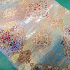 ● D バッキンガム宮殿 本金箔 二重織 孔雀花鳥屏風絵巻 青銅箔九百錦 明綴 さざ波 金繍 純金箔 使用 袋帯 刺繍 正絹 逸品 高級 帯 まとめ 5点セット ③の画像