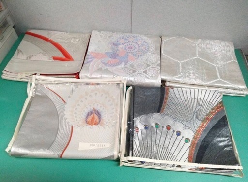 ● F 吉祥華飾華紋 王朝織彩紋 九百錦 華の舞 金 銀 糸箔 西陣織 袋帯 刺繍 正絹 逸品 高級 帯 まとめ 5点セット 未使用品含む ③