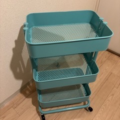 【IKEA】キッチンワゴン（ターコイズ ）竹製フタ付き！の画像