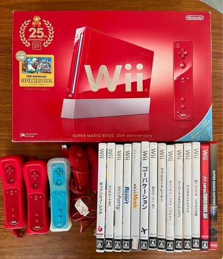 任天堂 Wii 25周年記念 スーパーマリオブラザーズ 限定レッド 本体+ソフトまとめ売り