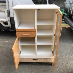ニトリ レンジボード N-BANDA ナチュラル×ホワイト 80cm×42cm×高さ115cmの画像