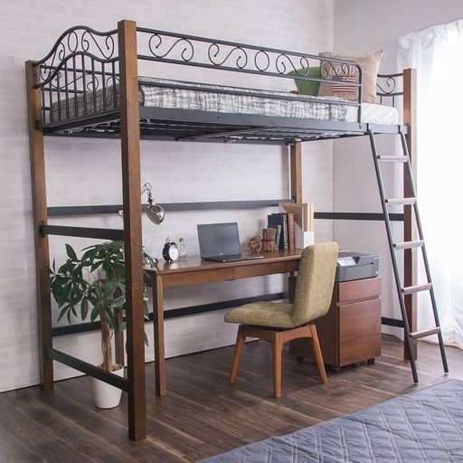 クラシック調ロフトベッド   アンティーク調 木製 ブラウン×ブラック