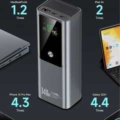 新品未使用★2台セット★最高性能モバイルバッテリー★140Ｗ高出力 27000mAh大容量 PD3.1対応 3台同時充電 99.3Wh機内持ち込み可 パススルー対応 ローカレントモード Switch Pocket ノートパソコン PC充電可能 数字残量表示 100Wケーブル付き PSE認証済 の画像