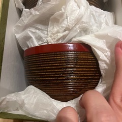 未使用✨ 千筋帯朱汁椀✨日本製✨天然木✨5個セット✨の画像