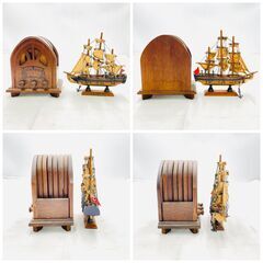 【❗️✨ヴィンテージ風✨❗️】帆船模型 H.M.S ENDEAVOUR ⛵＋木製ラジオ型コースターセット 🎵の画像