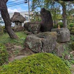 大きな庭石、石灯籠の画像