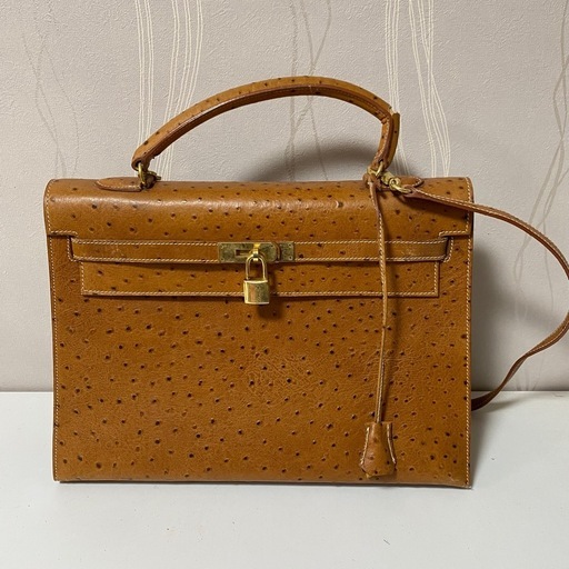 オーストリッチ　ショルダーバッグ　ケリー型　状態悪い