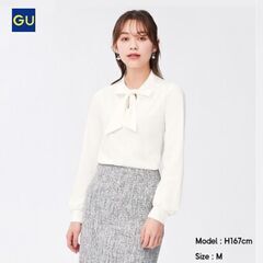 【他所売り切れ】新品未使用 GU 長袖 ボウタイ トップス カットソー ブラウス M オフホワイトの画像