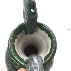 【❗️✨存在感抜群✨❗️】インテリア花瓶 🏺装飾壺オブジェ🌟 ダークグリーン釉薬×花文様エンボス✨の画像